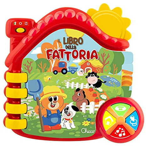 Chicco El Libro de la Granja, Libro Infantil Electrónico Bilingüe Español/Inglés con Datos Divertidos sobre Animales, Granja Parlante para Fomentar la Lectura, Juegos Educativos, Niños 6 Meses-3 Años