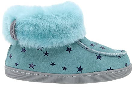 Vanuba Peppin – Hausschuhe aus Leder für Kinder Jungen & Mädchen mit Futter aus Schafwolle – Größe: 31, Farbe: Türkis