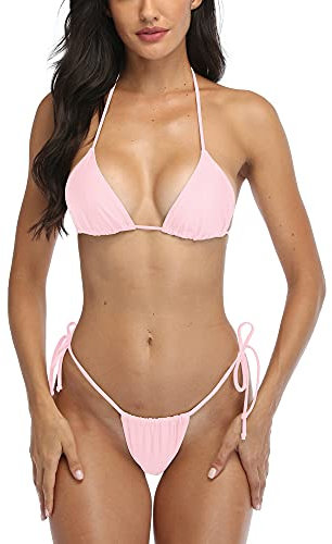 SHERRYLO Costume da bagno bikini perizoma per donna brasiliano triangolo inferiore bikini top costume da bagno, Rosa chiaro, S