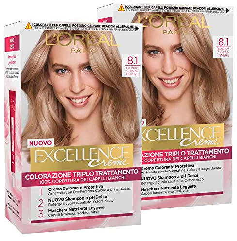 L'Oréal Paris Excellence Creme Coloración Permanente 8.1 Rubio Claro Ceniza Triple Tratamiento – 2 tintes