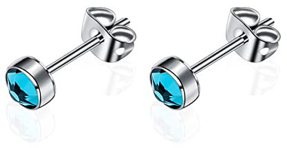Artskin Damen-Ohrstecker Implantatqualität Titan Männer Mädchen Blauer Zirkon Ohrringe Hypoallergen Nickelfrei 5mm Kristall ohrringe Ohrschmuck Geburtstagsgeschenk