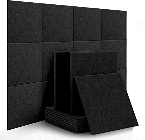 Rdutuok 12 Pack Rdutuok High Density Acoustic Panels 30 x 30 x1 cm Beveled Edge Tiles Soundproof Wall Panels for Recording Room,Offices,Home and Wall Decoration(Black)