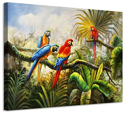 Badezimmer Papageienbilder, Wandkunst, tropischer Ara, Vogel, buntes Gemälde auf Leinwand, für Jugendliche, Kinderzimmer, Wanddekoration, 38,1 x 30,5 cm