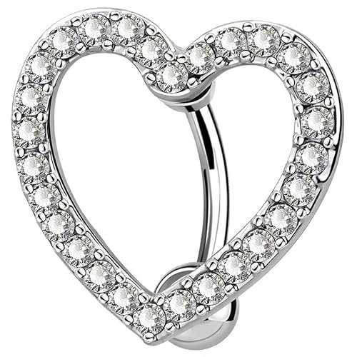 BSLVWG 14G Reverse Bauchnabelpiercing Chirurgenstahl Herz Piercing Bauchnabel Bananabells Klar CZ Bauchnabelpiercing Silber Chirurgenstahl Bauchnabel Bar Nabelring10mm Bar Länge Frau Schmuck
