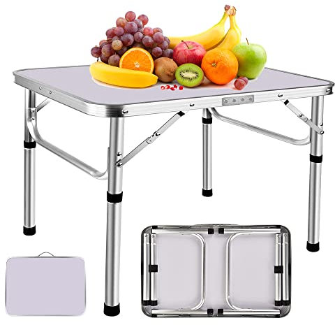 AUTOFU Klappbarer Campingtisch, 60 cm, tragbarer faltbarer Picknicktisch, Campingtisch für Outdoor, Innenbereich, Küche, Garten, Party, 2 höhenverstellbar, 25,4 cm / 55,9 cm, Aluminiumrahmen