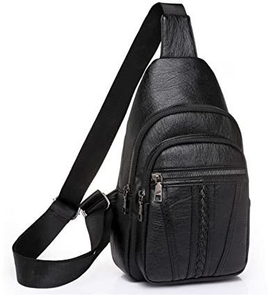 Eshow Brusttasche Sling Bag für Herren und Damen Umhängetasche Crossbody Bag Schultertasche aus PU Leder Rucksack für Outdoorsport Radfahren Reisen