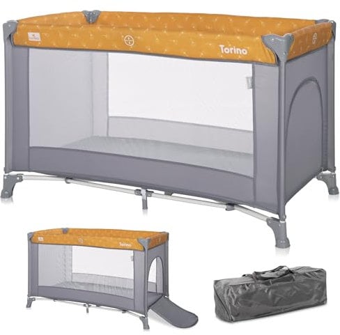 Lorelli Baby Reisebett, 2 in 1 Babybett und Laufstall Torino mit Seiteneingang, Kinderbett ab Geburt bis 15 kg, faltbar inkl. Transporttasche, gelb