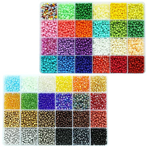 Tibaoffy Perles de rocaille en verre de 4 mm, kit assorti avec boîte de rangement pour la fabrication de bijoux (48 ensembles multicolores assortis, environ 7 200 pièces au total)
