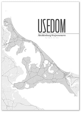 Generisch Poster Usedom Insel minimalistisch Ahlbeck Heringsdorf Zinnowitz Mecklenburg-Vorpomern Ostsee (Grau, 30x40)