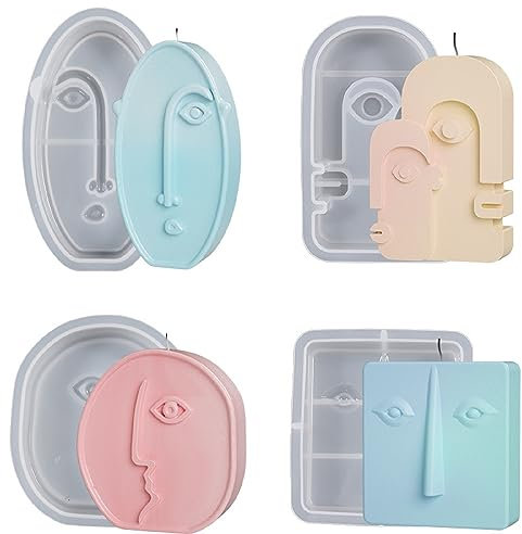 XNSHUN 4 Stück Silikon Kerzenform Kit, 3D DIY Silikonform Kerzen Gießen Formen, Abstrakte Epoxidharz Gießform Gesicht Silikonformen Für Die Herstellung Von Kerzen, Seife, Wachs