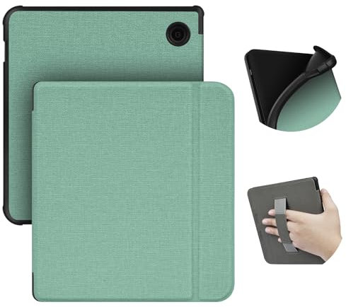 ERUNTO Coque pour Kobo Libra 2 (Version 2021)/Tolino Vision 6 7 Pouces, Coque en TPU avec Texture en Tissu et Dos de Ceinture, Coque magnétique avec Fonction Veille/réveil Intelligent (Vert)