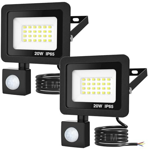 kolpop Projecteur LED Exterieur Detecteur de Mouvement, 2 Pack 20W Spot LED Extérieur 6500K 2000 LM Projecteur Exterieur LED IP65 Etanche, Eclairage Exterieur avec Detecteur pour Jardin Garage
