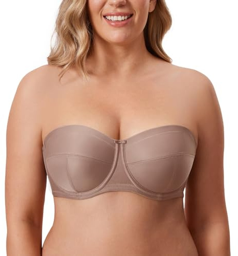 DELIMIRA Soutien Gorge sans Bretelles Grande Taille | Avec Armature, Bandeau, Non Rembourré, Antiglisse