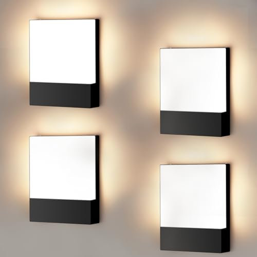Cwycfw 4 Stück LED Wandleuchte Innen/Aussen 18W Wandlampen Außen 3000K Warmweiß Wasserdicht IP65(Schwarz
