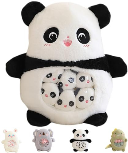 Aiuidun Panda-Plüschtier mit 6 abnehmbaren Pandabababys – Plüschkissen, weiches und kuscheliges Spielzeug, bestes Geschenk für Mädchen, Kinder und Panda-Liebhaber