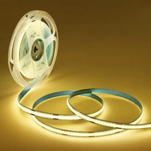 COB LED Streifen, 2M COB LED Strip, 24V 3000K Warmweiss, 320LED/M LED Band Selbstklebend CRI 93+ für Schlafzimmer Küche Heim DIY Beleuchtungsprojekt (Nur Strip)