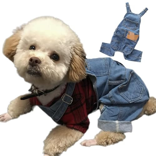 UOSIA Salopette per Cani Salopette in Jeans per Cani, Camicie per Cani Vestiti con Spalline Regolabili per Cani e Gatti di Taglia Piccola e Media, Tuta Jeans per Cani Comodi Costumi per cagnolini