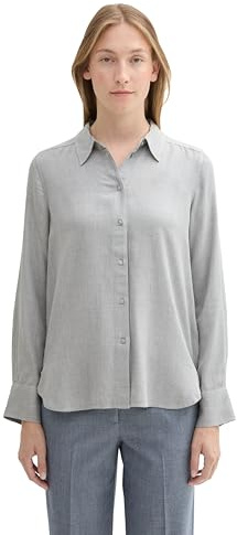 Tom Tailor Damen Cosy Hemdbluse aus Viskose, 21373 - Medium Silver Grey Melange, 36