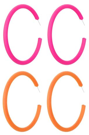 2 pares de pendientes grandes para mujer, aros acrílicos retro en forma de C, accesorios de oreja para ropa de fiesta (naranja, rojo, rosa)