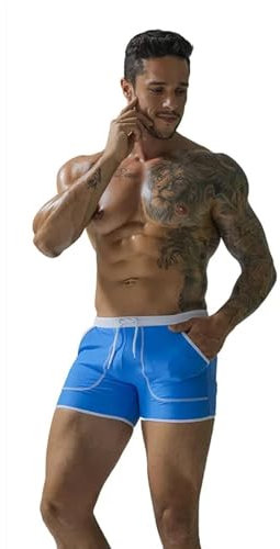 FULUJIDI Badehose Boardshorts Schwimmhose Herren Bademode Schnell Trocknende Schwimm Shorts Mit Taschen Sport Boxershorts Surf Bikini Badeanzug Männliche Strand Hose M Lackblue