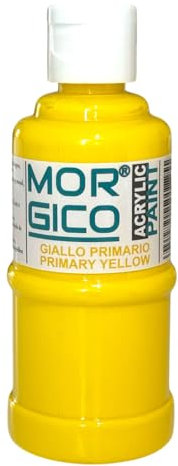 MORGICO Vernice Acrilica Professionale 120 ml | Giallo Primario - Ideale per Legno, Tela, Tessuti, Pelle e Pietra - Colori per Dipingere per Artisti e Hobbisti (Giallo)