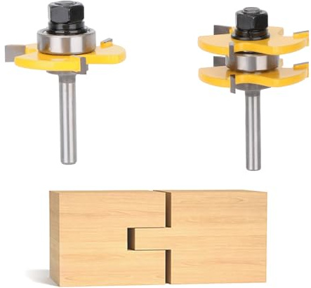 Yougfin 2PCS Tongue and Groove Set , 1/4 Shank Router Bit Set for Making Raised Panel Cabinet Door, 3 Teeth Adjustable T Shape Wood Milling Cutter