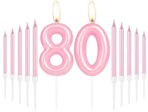 Light Pink Number 80 Candle Set for 80th Birthday Cake Decorations, Party Decoration and Wedding Anniversary - Cake Topper for Women