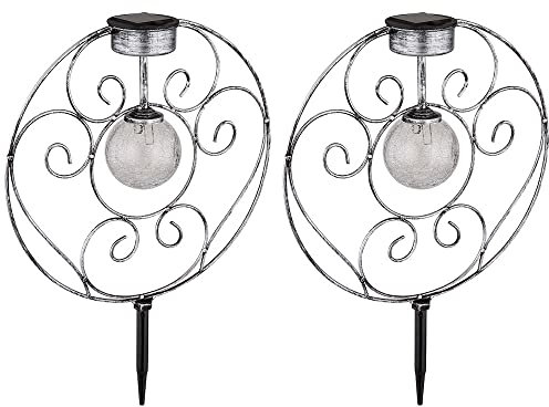 Solarlampe Gartenlampe orientalische Glaskugel Dekoleuchte Solar Solarleuchte Metall für Außen, Metall Glas, Erdspieß, 1x LED 0,06W warmweiß, LxBxH 30x8,5x41 cm, 2er Set