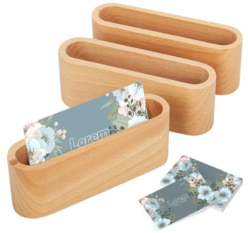 Lot de 3 Porte Carte de Visite Bureau Bois, Support Carte de Visite en Bois Massif, Porte-cartes de Visite en Bois Créatif, Présentoir de Carte de Visite, Porte Cartes de Visite en Bois pour Bureau