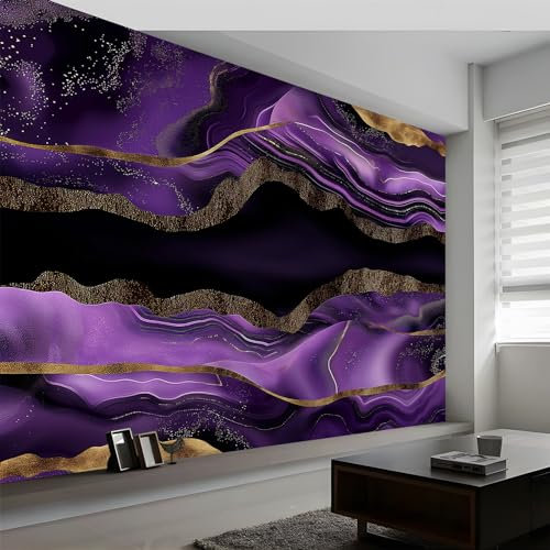 3D Panoramic Custom Wallpaper Mural, 350 x 256 cm (WxH) Wall Poster Abstract Art Agate Marble Photo Wallpaper 3D Effect, Purple Wallpaper Mural - Poster Decoration for Bedroom Living Room Corridor