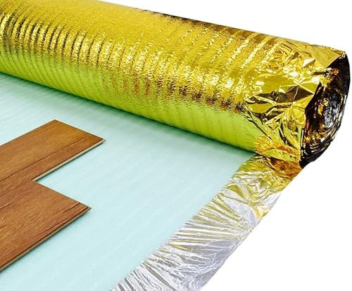 KK Premium Gold Foil Flooring Underlay - 3mm Thick PE Foam and Sound Insulation for Laminate, Engineered, and Hardwood Floors 15m2