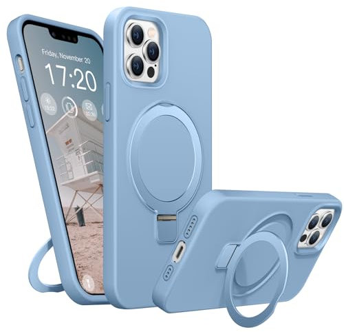 BENTIACC Liquid Silicone Case for iPhone 13 Pro Max, Magnetic Rugged Stand Ring, 4-Layer Shockproof Protective Case with Soft Microfibre Lining, Scratch Resistant (Light Blue)