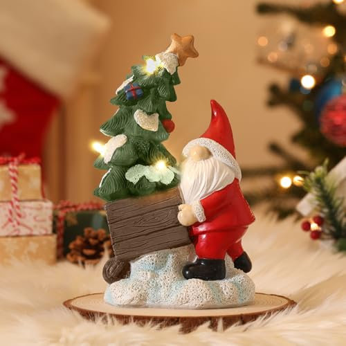 Lewondr Weihnachten Weihnachtsmann Ornamente mit Weihnachtsbaum, GNOME Cart Resin Weihnachtsfigur Tischplatte Indoor Home Decor, Nachdenklich Geschenk der Ferien Weihnachten für Familie, Rot