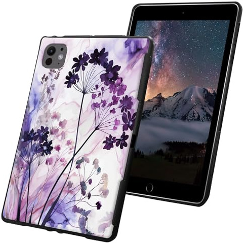 Schutzhülle für iPad Air 13 Zoll, M2, iPad Pro 13 Zoll, 2024, 7. Generation, M4, dünn, leicht, weiches TPU-Silikon, rutschfest, stoßfest, schwarze Tablet-Hülle, lila Marmor und Blumen