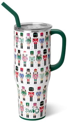 Swig Life 40oz Mega Mug, 40 oz Tumbler with Handle and Straw, Cup Holder Friendly, Dishwasher Safe, Lightweight Extra Large Insulated Tumbler, Stainless Steel (Classic Nutcracker)