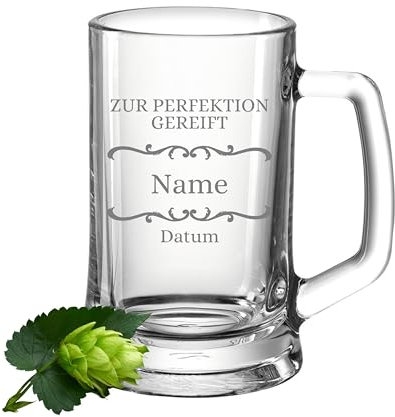 Bierkrug mit Gravur - Personalisierte Geschenke Männer Zur Perfektion gereift 500 ml - Geschenke für Sie & Ihn - Bierglas Geschenkidee für Herren, Freunde Vatertag -Geburtstagsgeschenk Bierfreunde