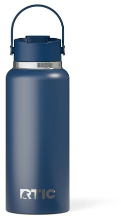 RTIC 32 oz Ceramic Lined Insulated Outback Bottle, Leak Resistant, Navy | Insulated, Stainless Steel, for Hot and Cold Drinks, Coffee, Car, Camping, Running, Sports, and Travel, Leakproof