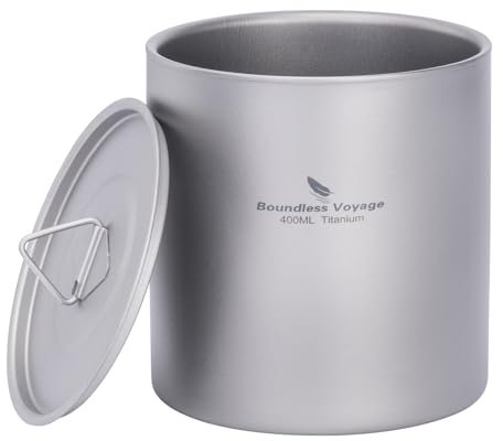 iBasingo 400ml Titanium Double Walled Cups with Lid Ultralight Stackable Metal Tea Coffee Drinking Mug Durable Portable Drinkware for Outdoor Camping Travel Daily Used Ti3243D