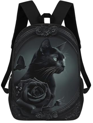 Black Cat Gothic Goth 17 Inch Backpack Travel Laptop Backpack Adjustable Straps Carry on Backpack for Men Women