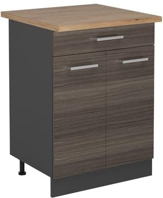 Vicco Meuble Cuisine R-Line, Gris Noble, 60cm, PT Chêne