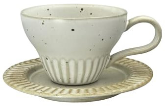 Juego de taza y platillo de cerámica vintage hecho a mano, tazas de café y tazas de té únicas Wabi-Sabi | Apto para microondas y lavavajillas | Antideslizante, resistente a las astillas | Regalos para