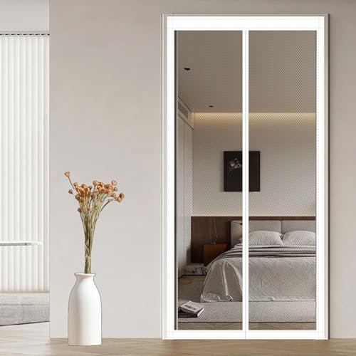 Zanzariera Magnetica 98 x 244 cm Nessun Attrezzo Richiesto Zanzariera con Magneti Viene Fornito con Kit di Montaggio per Porte da Balcone/Cantine/Terrazze, Bianco