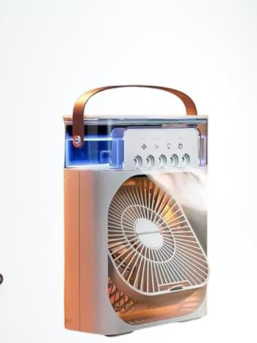3 in 1 Portable Fan Humidifier, 600ml Water Tank, 3-Speed, 7-Colour Night Light, Sleep Mode, 180° Rotation, 23x15.3x7cm