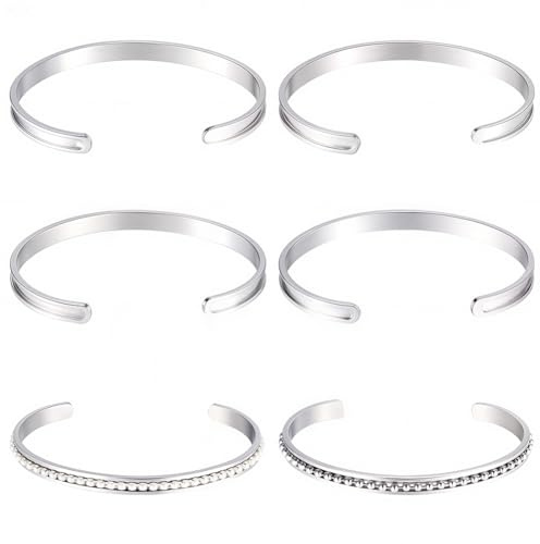 Beebeecraft 6 Stück Blanko Armreife Aus Edelstahl Silberfarben C Förmig Offene Armreif Rohlinge Gerillte Haargummi Armbänder Zur Schmuckherstellung Inlay Ton Strass Pavé Armreifherstellung 6mm Breit