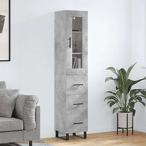 KTHLBRH Sideboard aus Sperrholz, Grau, Beton, hoch, mit Türen und Füßen aus Metall, Aufbewahrungsmöbel für die Organisation des Hauses, 34,5 x 34 x 180 cm