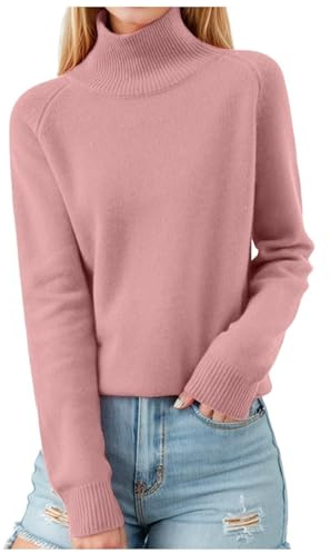 Yunshenla Pull Femme Hiver col Roulé Chaud Pull Chic et Élégant Manches Longues Couleur Unie col Roule Sweater Côtelé Tricot Décontractés Léger Tunique Mode Pullover Haut Tops