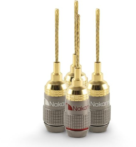 Nakamichi FanLock Excel Series 24k Gold Plated 2mm Flex Pin Banana Plugs 10 AWG - 18 AWG Gauge Size for Spring Clip Terminal Speakers Amplifier Hi-Fi Wire Cable Quick Connector, 4 Pcs (2-Pairs)