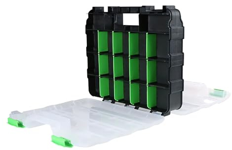 Screw Organizer - 32x27x8cm Double Sided Removable Dividers | Nail Screw Bolts Storage Box, 34 compartment small parts organizer for Nuts Beads Jewelry Fishing Tackle Garage, Home, Workshop