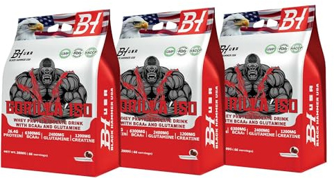 Gorilla ISO Whey Protein - 6 kg (3 x 2 kg) | Ultra-Pure Isolate Protein Powder for Muscle Growth, Recovery & Performance | Low Sugar & Fat - Black Hammer USA (6000g, Schokolade)