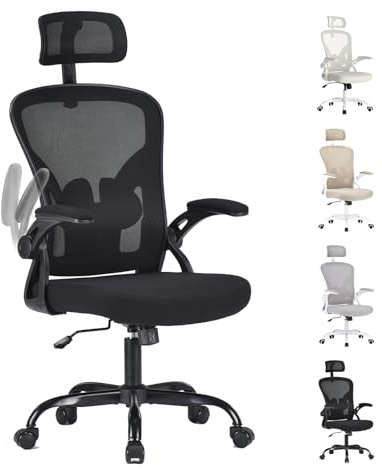 Farini Ergonomischer Stuhl mit Armlehne Büro Schreibtischstuhl mit Rollen Bequemer Home Office Stuhl, Schwarz
